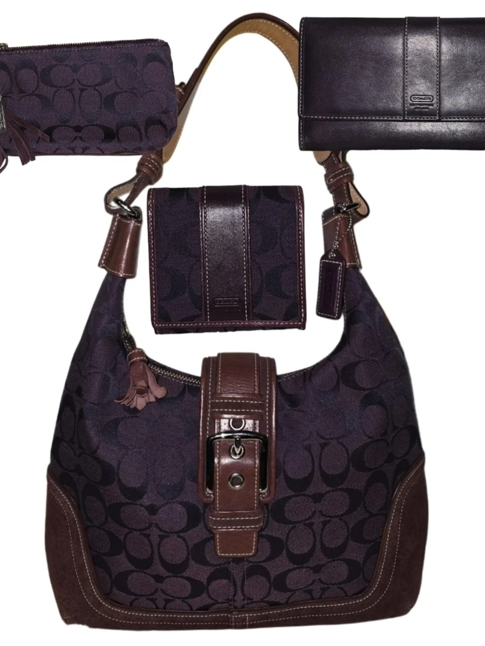 Coach Purple Signature Canvas Hobo Bag with Wallet and Wristlet